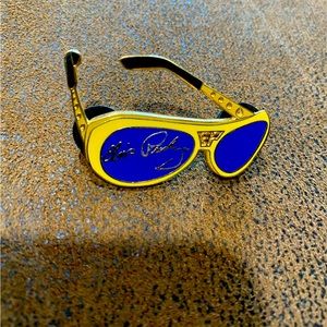 Elvis Presley pin, 2001 yellow and blue sunglasses.